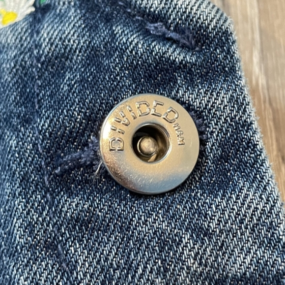 H&M | Daisy Print Blue Jean Bib Overall Jumper Dress Frayed Hem Women's Size 2 - Picture 4 of 6